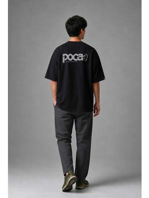 Posh Cabal A02089 Baskılı Oversize Siyah Erkek T-Shirt