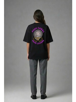 Posh Cabal A02092 Baskılı Oversize Siyah Kadın T-Shirt