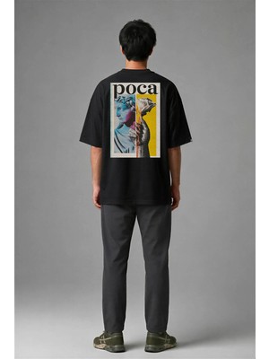 Posh Cabal A02085 Baskılı Oversize Siyah Erkek T-Shirt