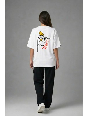 Posh Cabal A03037 Baskılı Oversize Beyaz Kadın T-Shirt