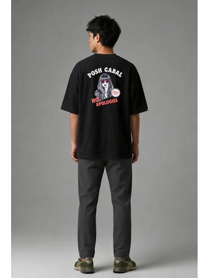 Posh Cabal A01087 Baskılı Oversize Siyah Erkek T-Shirt