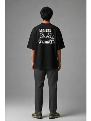 Posh Cabal A01081 Baskılı Oversize Siyah Erkek T-Shirt
