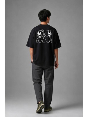 Posh Cabal A01090 Baskılı Oversize Siyah Erkek T-Shirt