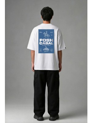 Posh Cabal A03085 Baskılı Oversize Beyaz Erkek T-Shirt