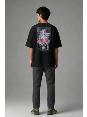 Posh Cabal A01027 Baskılı Oversize Siyah Erkek T-Shirt