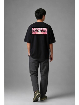 Posh Cabal A02099 Baskılı Oversize Siyah Erkek T-Shirt