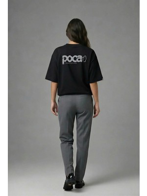 Posh Cabal A02089 Baskılı Oversize Siyah Kadın T-Shirt