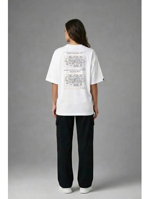 Posh Cabal A03010 Baskılı Oversize Beyaz Kadın T-Shirt