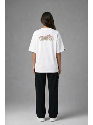 Posh Cabal A02082 Baskılı Oversize Beyaz Kadın T-Shirt