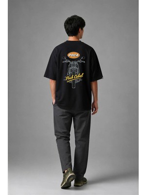 Posh Cabal A02079 Baskılı Oversize Siyah Erkek T-Shirt