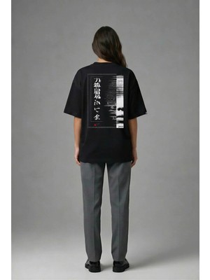 Posh Cabal A01101 Baskılı Oversize Siyah Kadın T-Shirt