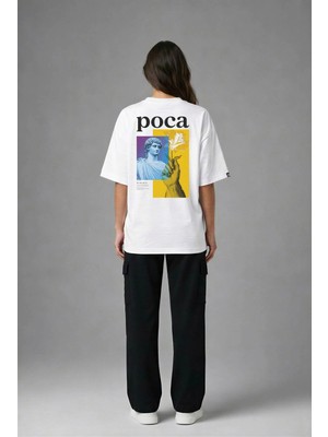 Posh Cabal A03095 Baskılı Oversize Beyaz Kadın T-Shirt