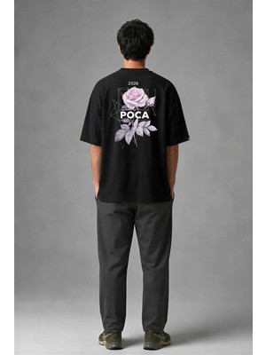 Posh Cabal A01008 Baskılı Oversize Siyah Erkek T-Shirt