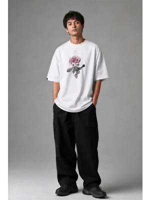 Posh Cabal F02001 Baskılı Oversize Beyaz Erkek T-Shirt