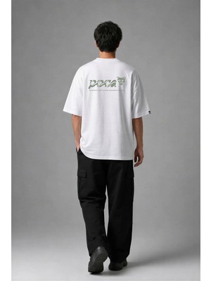 Posh Cabal A02088 Baskılı Oversize Beyaz Erkek T-Shirt