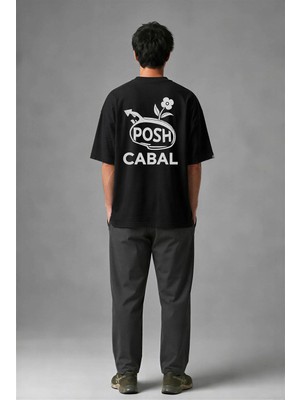 Posh Cabal A01118 Baskılı Oversize Siyah Erkek T-Shirt