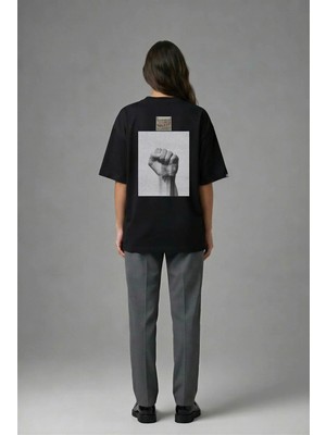 Posh Cabal A01111 Baskılı Oversize Siyah Kadın T-Shirt
