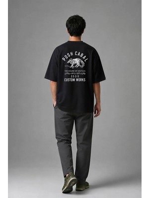 Posh Cabal A01059 Baskılı Oversize Siyah Erkek T-Shirt