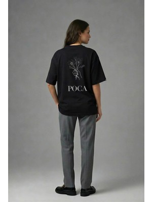 Posh Cabal A01124 Baskılı Oversize Siyah Kadın T-Shirt