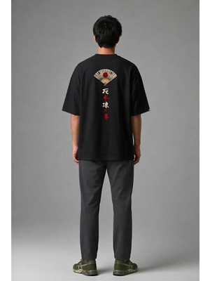 Posh Cabal A01036 Baskılı Oversize Siyah Erkek T-Shirt