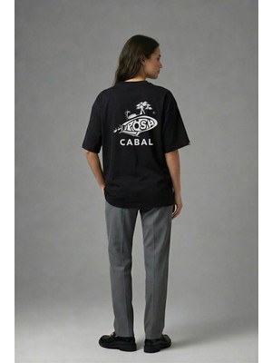 Posh Cabal A01119 Baskılı Oversize Siyah Kadın T-Shirt