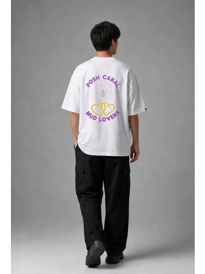 Posh Cabal A02094 Baskılı Oversize Beyaz Erkek T-Shirt