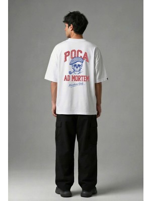 Posh Cabal A03106 Baskılı Oversize Beyaz Erkek T-Shirt