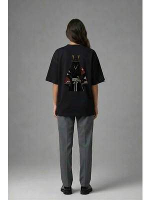 Posh Cabal A02128 Baskılı Oversize Siyah Kadın T-Shirt
