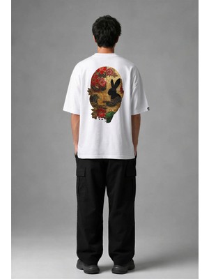 Posh Cabal A02073 Baskılı Oversize Beyaz Erkek T-Shirt