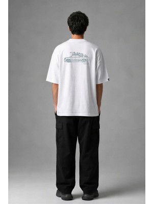 Posh Cabal A03060 Baskılı Oversize Beyaz Erkek T-Shirt