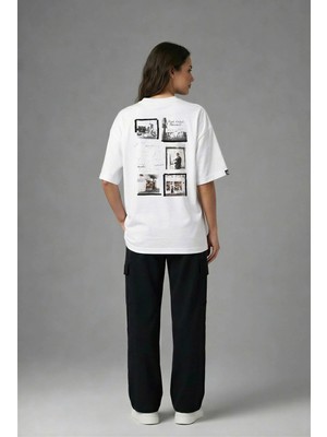 Posh Cabal A03138 Baskılı Oversize Beyaz Kadın T-Shirt