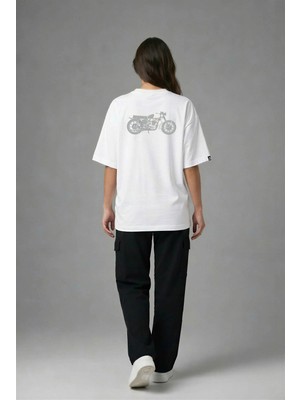 Posh Cabal A03022 Baskılı Oversize Beyaz Kadın T-Shirt