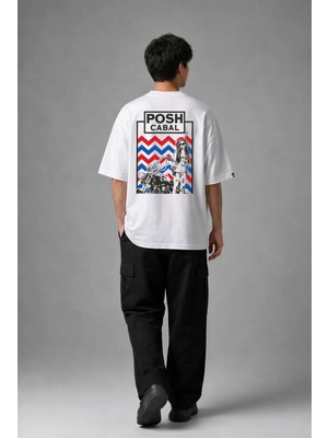 Posh Cabal A03119 Baskılı Oversize Beyaz Erkek T-Shirt