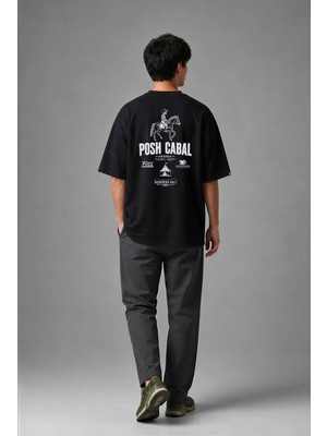 Posh Cabal A01055 Baskılı Oversize Siyah Erkek T-Shirt