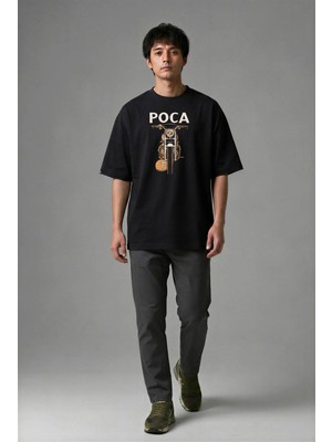 Posh Cabal F01063 Baskılı Oversize Siyah Erkek T-Shirt