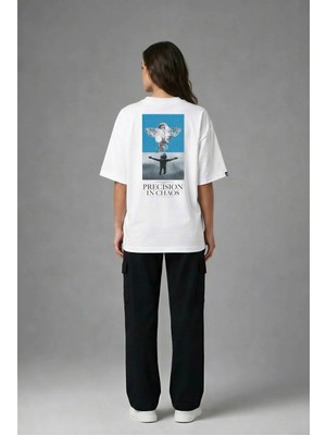 Posh Cabal A03131 Baskılı Oversize Beyaz Kadın T-Shirt