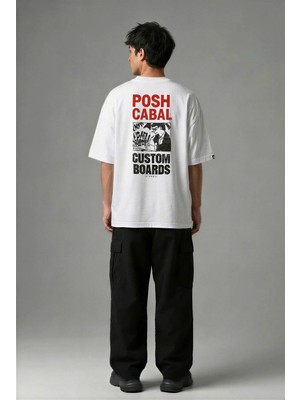 Posh Cabal A03151 Baskılı Oversize Beyaz Erkek T-Shirt