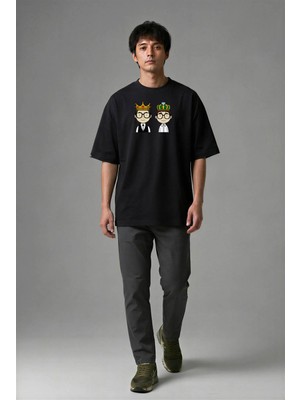 Posh Cabal F02033 Baskılı Oversize Siyah Erkek T-Shirt