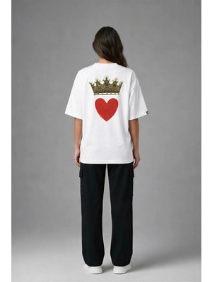 Posh Cabal A02110 Baskılı Oversize Beyaz Kadın T-Shirt