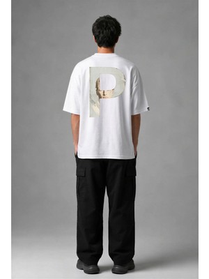 Posh Cabal A02117 Baskılı Oversize Beyaz Erkek T-Shirt
