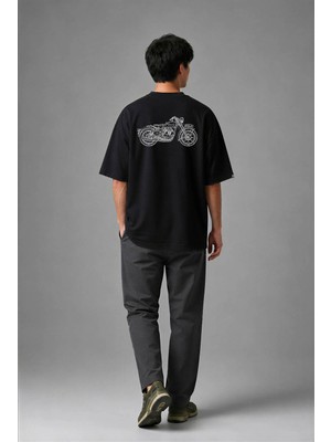 Posh Cabal A01070 Baskılı Oversize Siyah Erkek T-Shirt