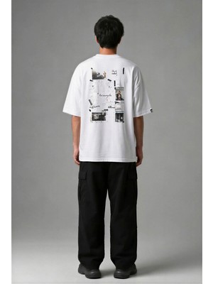 Posh Cabal A03140 Baskılı Oversize Beyaz Erkek T-Shirt