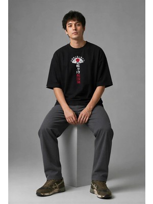 Posh Cabal F01035 Baskılı Oversize Siyah Erkek T-Shirt