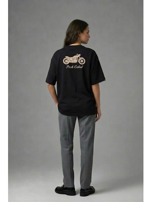 Posh Cabal A02083 Baskılı Oversize Siyah Kadın T-Shirt