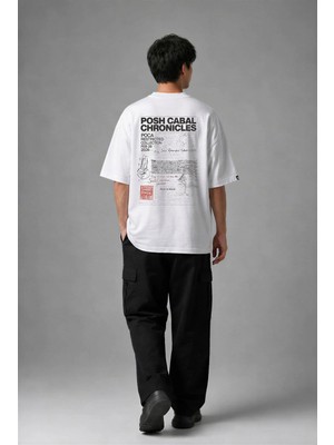 Posh Cabal A03013 Baskılı Oversize Beyaz Erkek T-Shirt