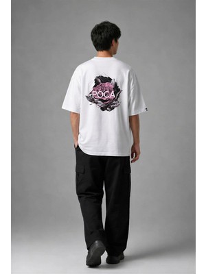 Posh Cabal A02010 Baskılı Oversize Beyaz Erkek T-Shirt
