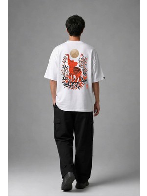 Posh Cabal A03017 Baskılı Oversize Beyaz Erkek T-Shirt