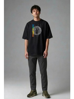 Posh Cabal F01042 Baskılı Oversize Siyah Erkek T-Shirt