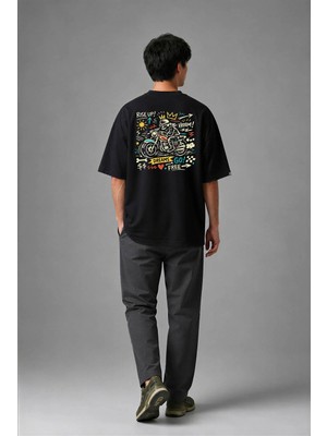 Posh Cabal A01002 Baskılı Oversize Siyah Erkek T-Shirt
