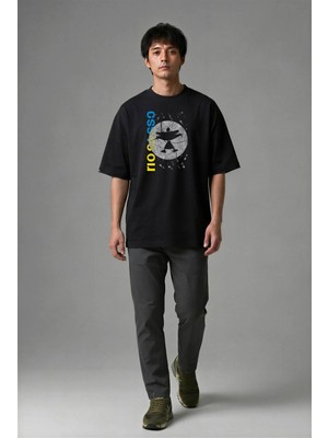 Posh Cabal F01043 Baskılı Oversize Siyah Erkek T-Shirt